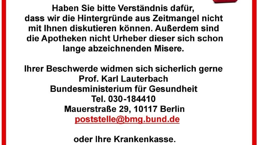 Dieses Schild hängt an der Tür der Regatta-Apotheke.