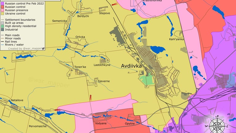 Die Lage bei Awdijiwka laut einer Karte von "War Mapper".