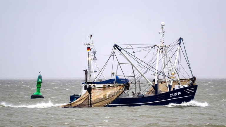 Ein Kutter fischt nach Krabben (Archvifoto): Dutzende Fischer von der niedersächsischen Nordseeküste wollen mit ihren Kuttern bei der Agrarministerkonferenz in Büsum demonstrieren.