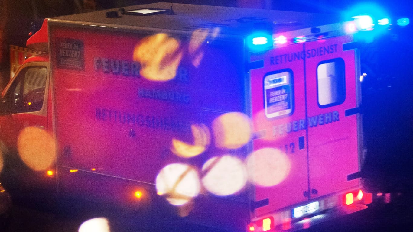 Ein Fahrzeug des Rettungsdiensts mit Blaulicht (Symbolbild): Laut Augenzeugen war der Motorradfahrer zu schnell unterwegs.