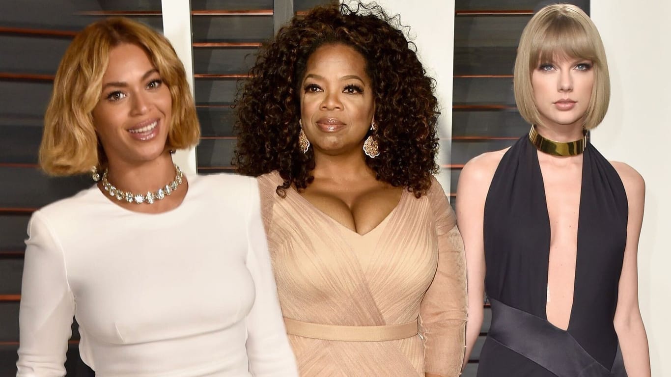 Die mächtigsten Frauen aus der Showbranche: Beyoncé Knowles, Oprah Winfrey und Taylor Swift.