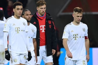 Enttäuscht: Bayern-Stars Musiala, Gnabry, Goretzka und Kimmich (v. li.).