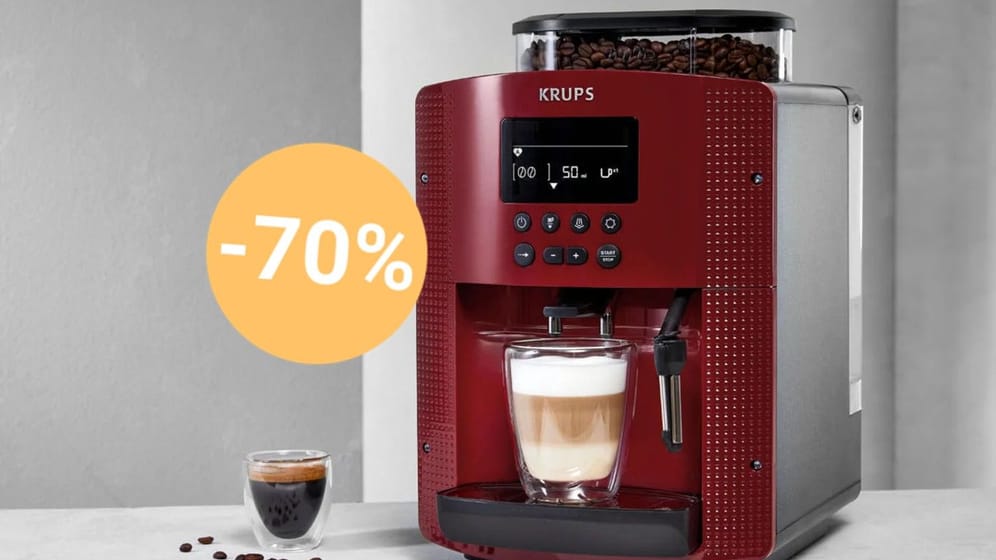 Der Kaffeevollautomat von Krups war noch nie günstiger als heute bei Lidl (Symbolbild der Maschine in Rot).