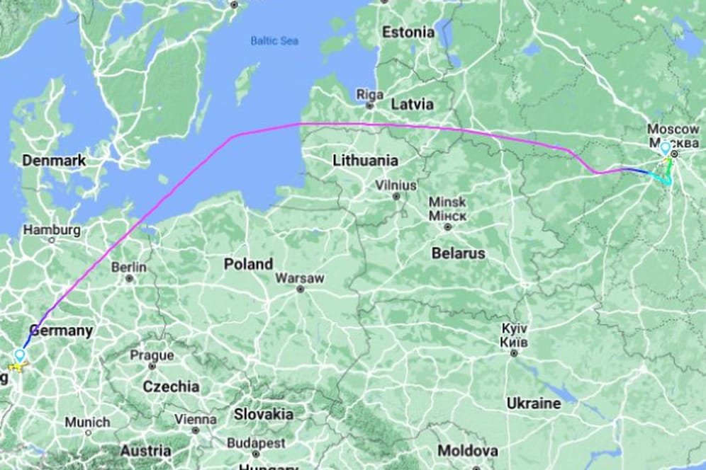 Laut der Webseite Flightradar.com flog die Maschine am 4. März von Frankfurt nach Moskau.