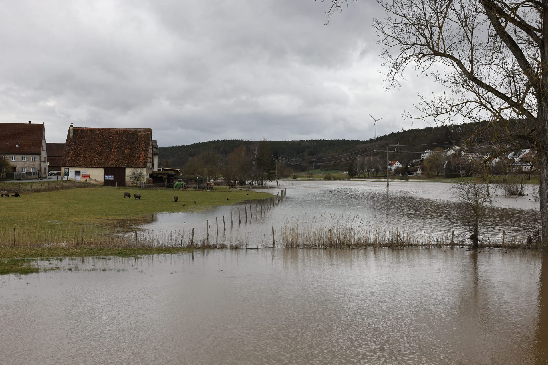 Abtauender Schnee und anhaltender Regen sorgen im mittelfränkischen Landkreis Fürth zu einem bedrohlich hohem Wasserpegel.