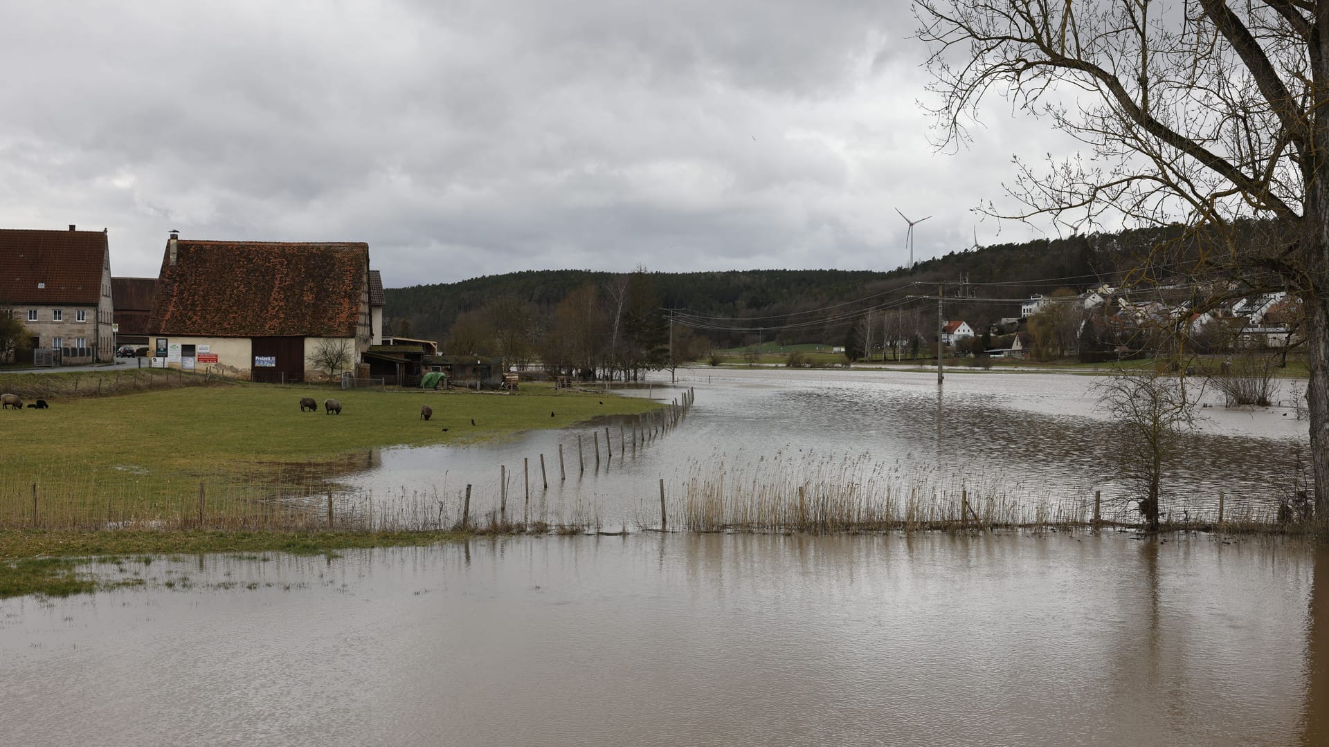 Abtauender Schnee und anhaltender Regen sorgen im mittelfränkischen Landkreis Fürth zu einem bedrohlich hohem Wasserpegel.