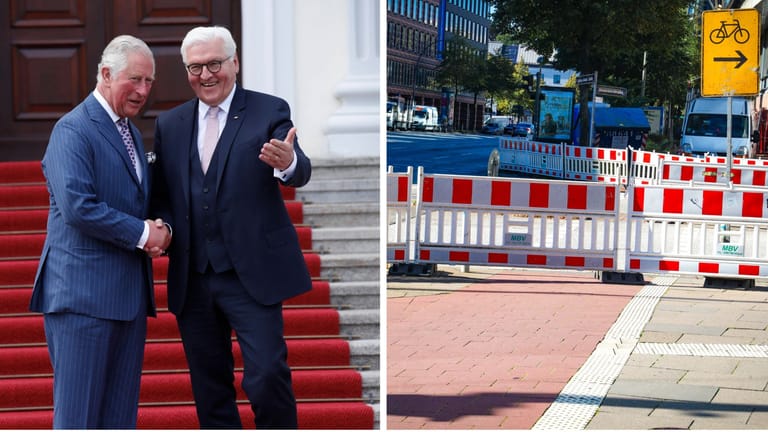 König Charles III. und Bundespräsident Steinmeier kommen am Freitag nach Hamburg: Die Bürger müssen sich auf Verkehrsbehinderungen in der Innenstadt einstellen. (Fotocollage, Archivbilder)