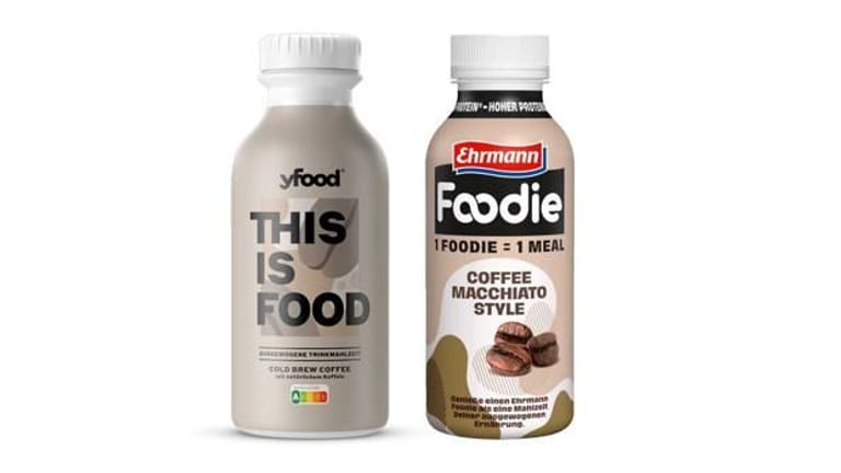 Trinkmahlzeiten: Links der Marktführer von Yfood, rechts das neue Ehrmann-Produkt.