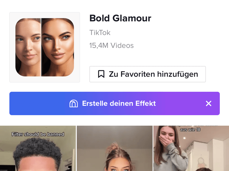 Der Tiktok-Filter "Bold Glamour": Über 15 Millionen Videos wurden mit diesem Filter hochgeladen.