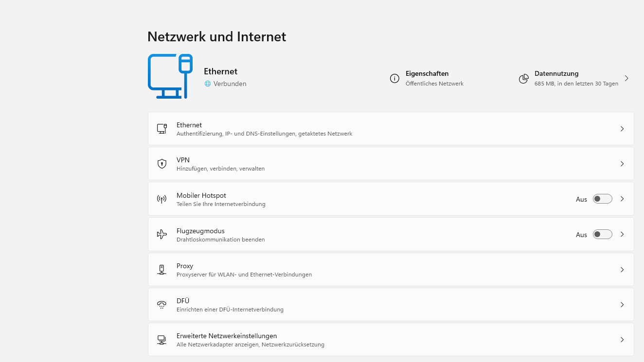 Bei aktiviertem Flugzeugmodus blockt Windows die Verbindung ins Internet.