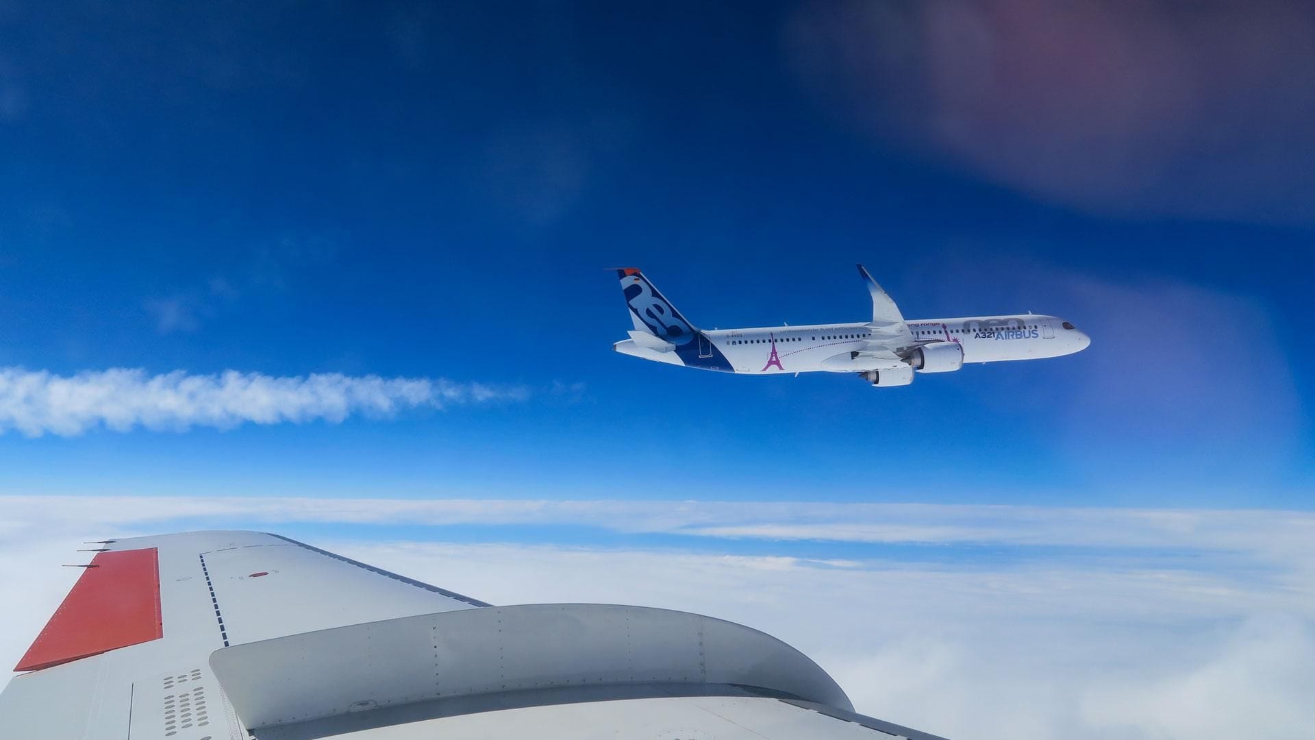 Airbus A321neo bei Testflug: Der Flieger wurde mit vollständig nachhaltig hergestelltem Kraftstoff betankt.