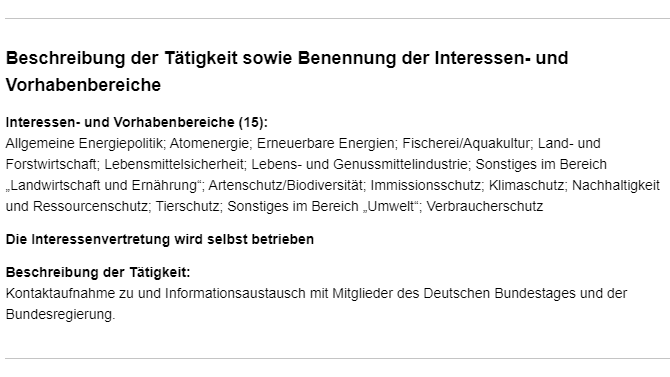 Auszug aus dem Lobbyregister: 40 Minuten bevor Heinen-Esser die Presseanfrage beantwortete, wurde der Wortlaut der Beschreibung geändert.