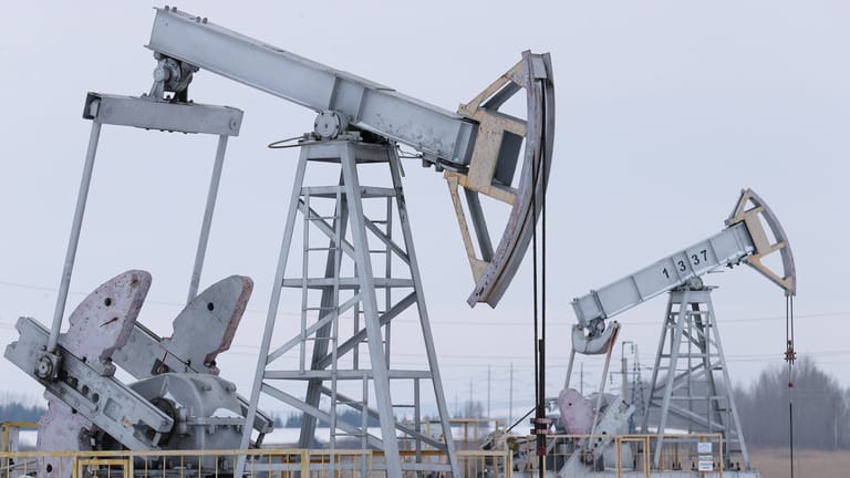 Ölfeld in Russland (Archiv): Laut dem Finanzministerium sind die Öl- und Gaseinnahmen um fast die Hälfte gesunken.