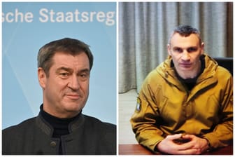 Vitali Klitschko (rechts) war am Donnerstag in einer Schalte mit der bayerischen Regierung um Markus Söder zugeschaltet (Archivbilder): Söder versprach nun mehr Hilfe für die Ukraine.