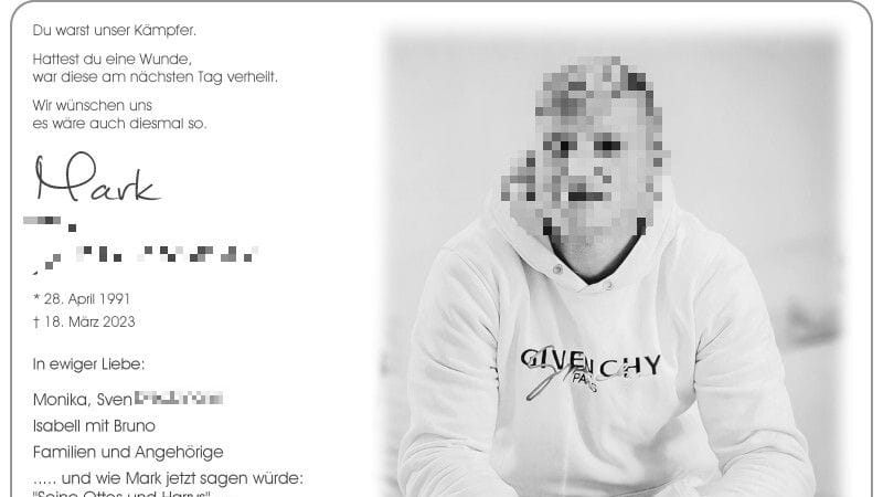 Die Traueranzeige für das Opfer.