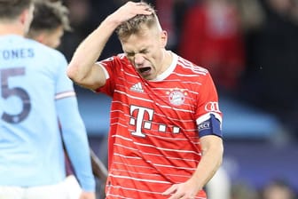 Verzweifelt: Bayern-Kapitän Joshua Kimmich in der Partie bei Manchester City.