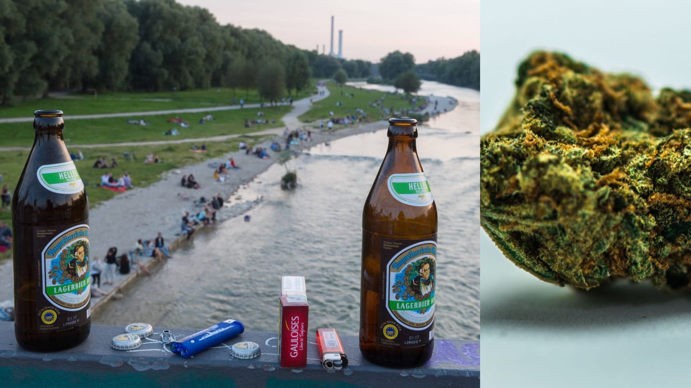 Bier, Feuerzeug und Zigaretten an der Wittelsbacherbrücke (Archivbild): liegt daneben bald auch eine Knolle Cannabis?