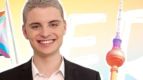 Fabian Grischkat mit seiner Kampagne für seine Kandidatur als Queerbeauftragten in Berlin