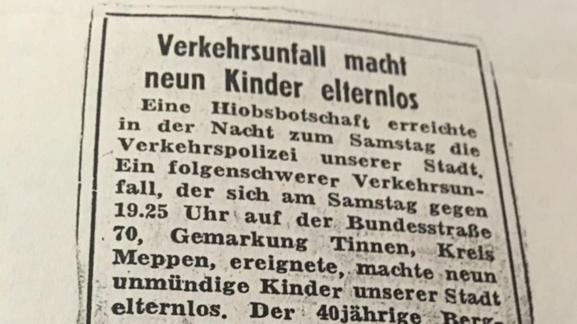 Zeitungsmeldung von 1960: Damals war Elke Bonhage sieben Jahre alt.