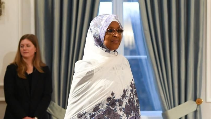 Mariam Ali Moussa bei ihrer Willkommenszeremonie im Schloss Bellevue 2021.