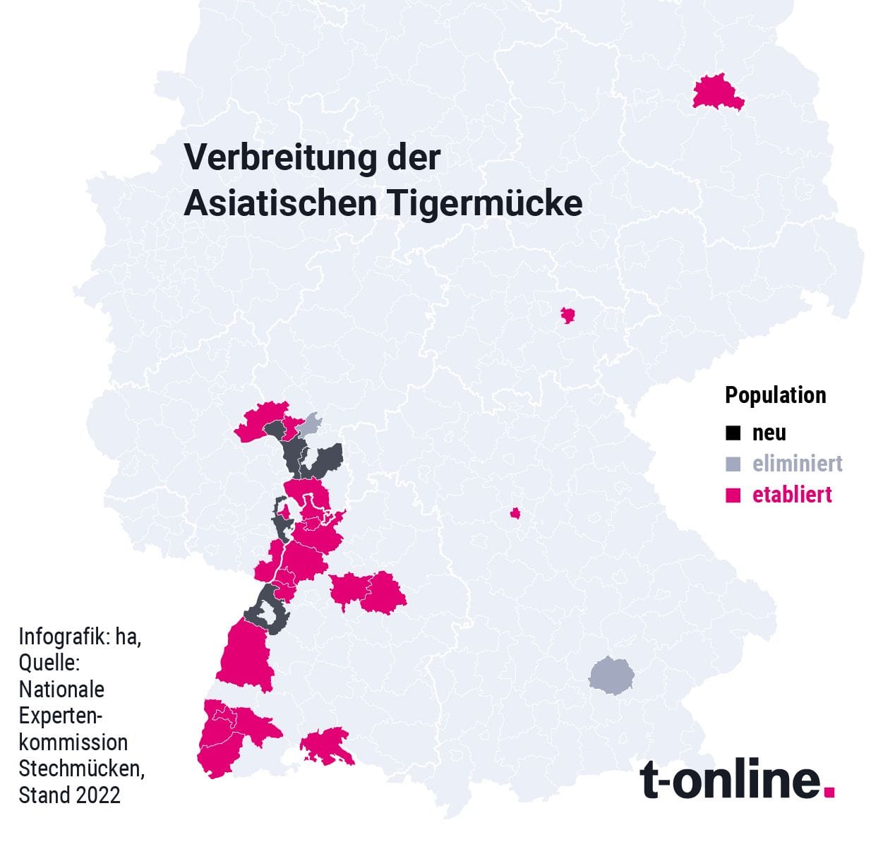 Hier ist die Asiatische Tigermücke besonders verbreitet. Allerdinge wurde sie auch bereits in anderen Teilen Deutschlands nachgewiesen.