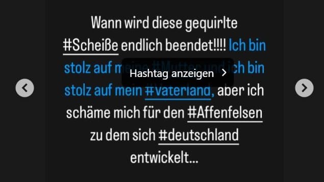 Screenshot aus der Instagram-Story von Francis Fulton-Smith vom Montagmorgen: Smith zeigt sich als Freund deutlicher Worte.