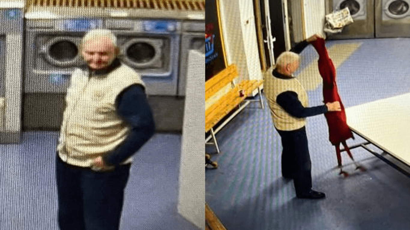 Der Gesuchte: Bilder aus einer Überwachungskamera zeigen den Mann beim Falten der fremden Wäsche.