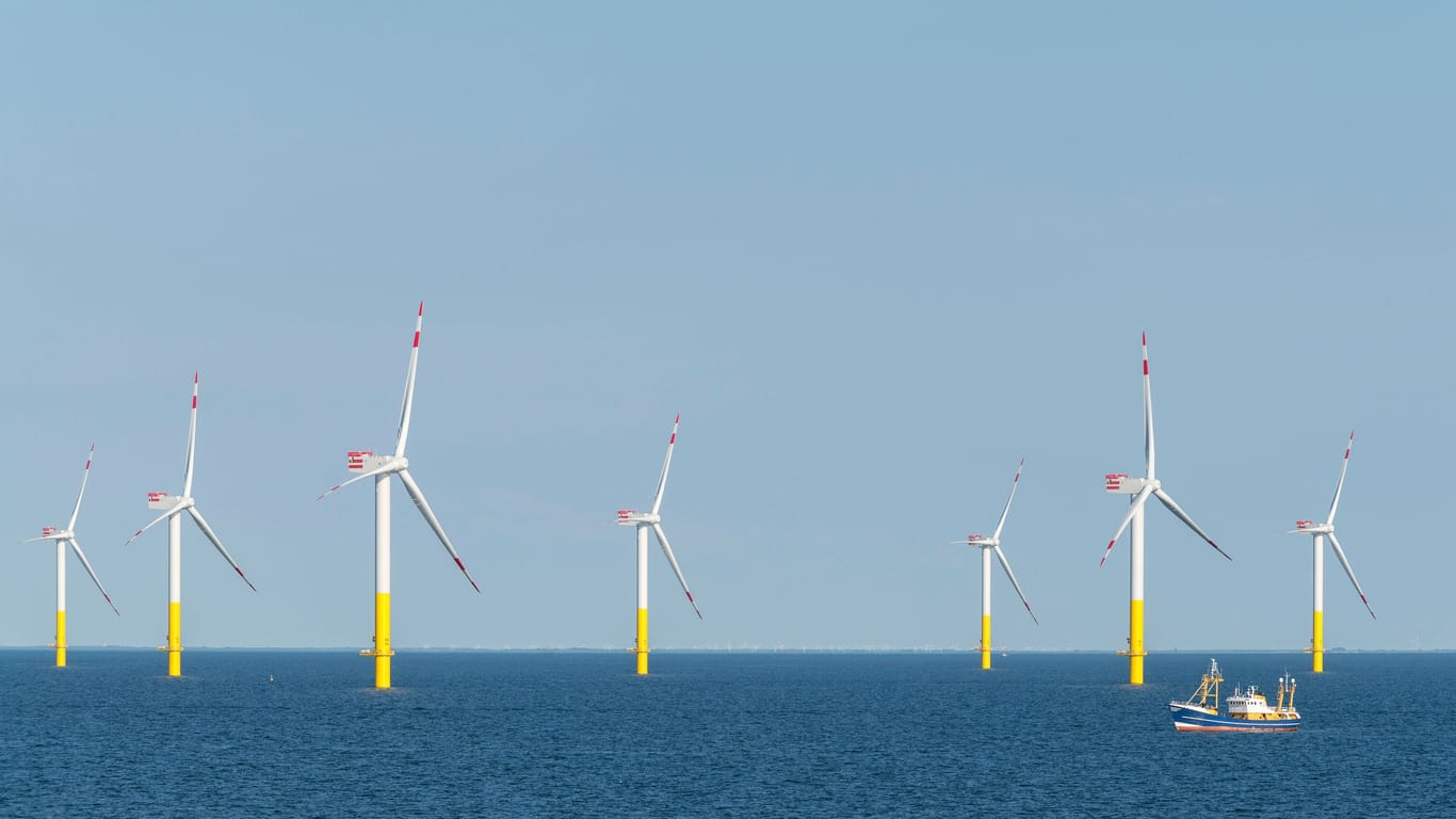 Windkraftanlagen in der Nordsee (Archivfoto): Nach Angaben des Betreibers krachte das Schiff gegen eine Bootsanlegestelle einer solchen Anlage und beschädigte diese.