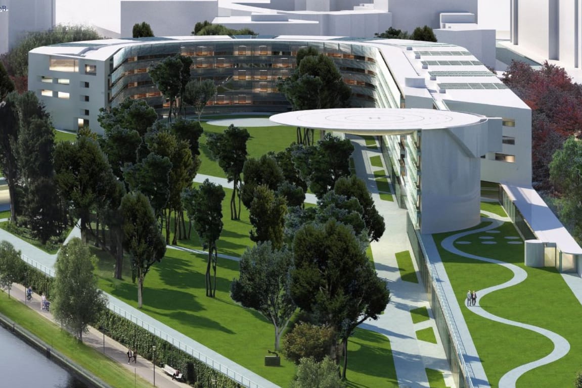 Gut 800 Millionen Euro teuer: Der Anbau des Kanzleramts inklusive Helikopterlandeplatz.