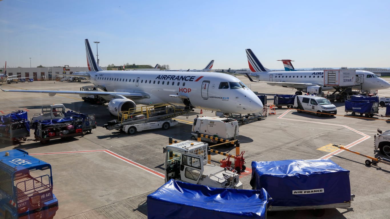 Passagierflugzeuge am Flughafen Paris Charles de Gaulle: Erneute Streiks gegen die Rentenreform in Frankreich behindern am kommenden Wochenende den Flugverkehr in Frankreich.