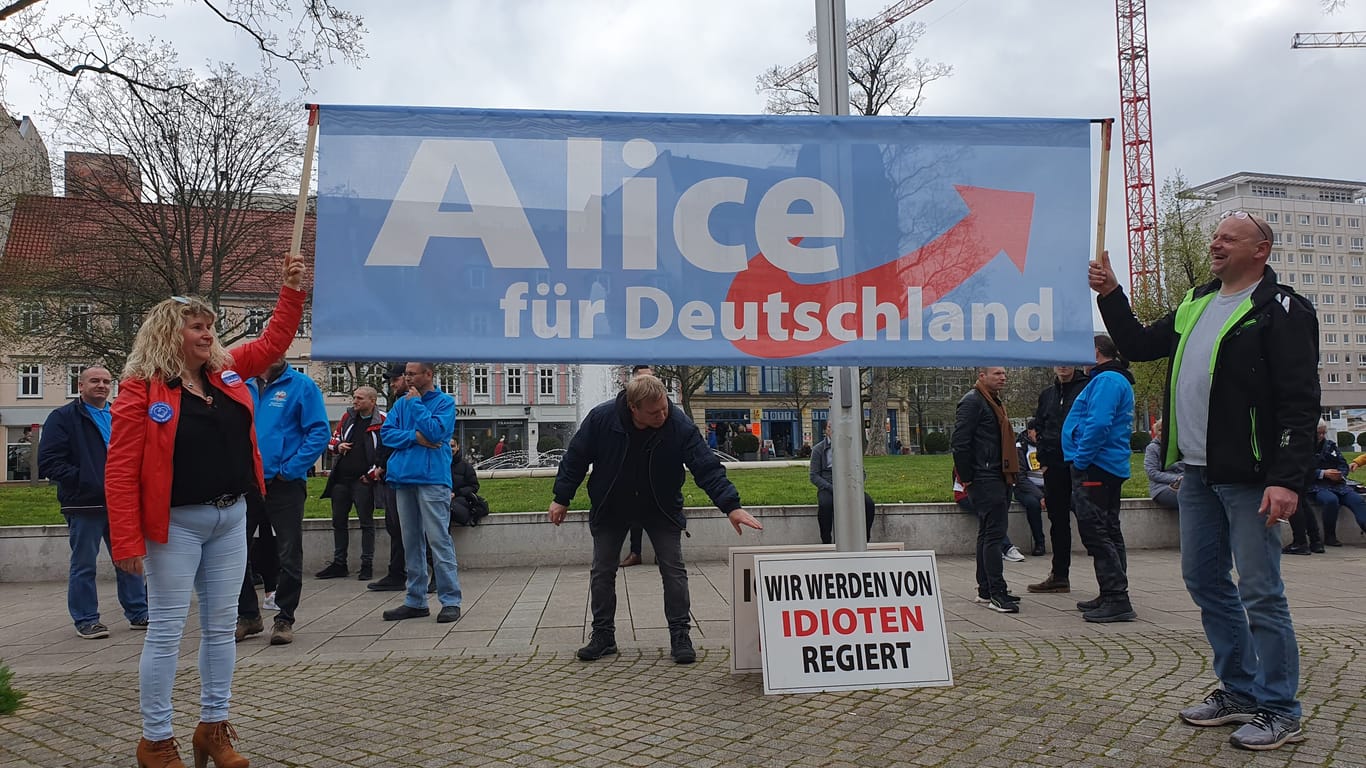 "Alice für Deutschland": Transparent auf der Kundgebung vor der Thüringer Staatskanzlei.