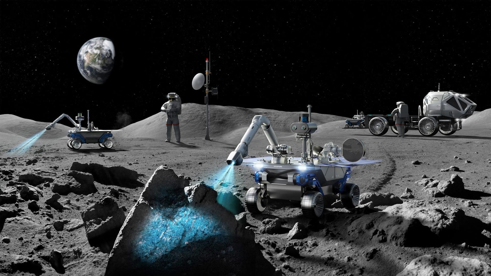 Hyundai-Mondfahrzeug (künstlerische Darstellung): Schon 2027 soll der Rover auf dem Mond landen. Hyundai-Mondfahrzeug (künstlerische Darstellung): Schon 2027 soll der Rover auf dem Mond landen.
