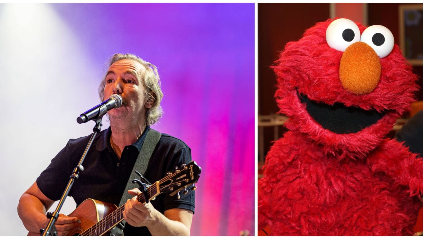 Der Musiker Olli Schulz und Elmo aus der "Sesamstraße": In der 50. Staffel haben sie einen gemeinsamen Auftritt.