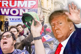 Trump in New York, er winkt Unterstützern zu (Collage)