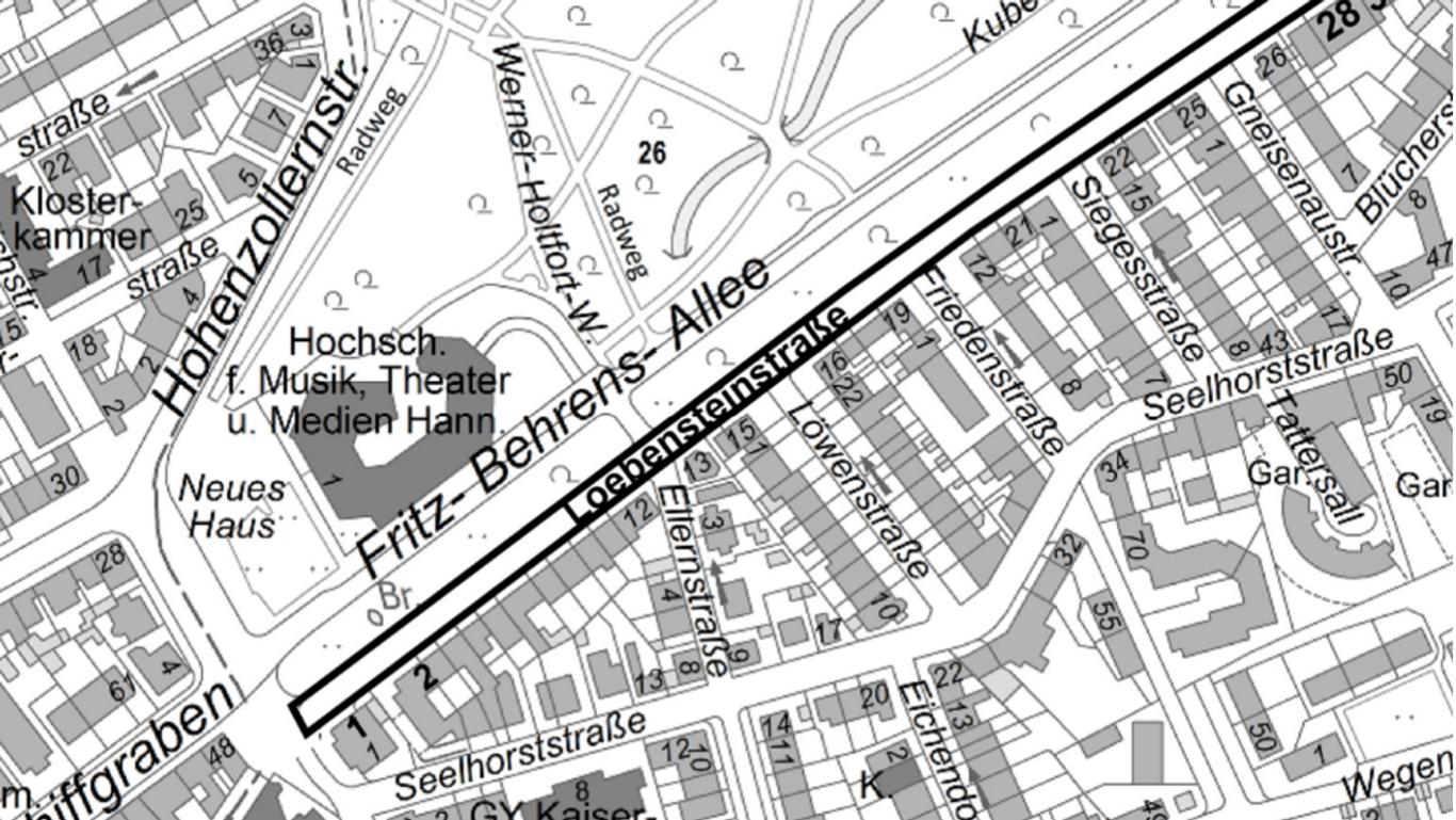 Zukünftig führt die Loebensteinstraße an der Eilenriede entlang.