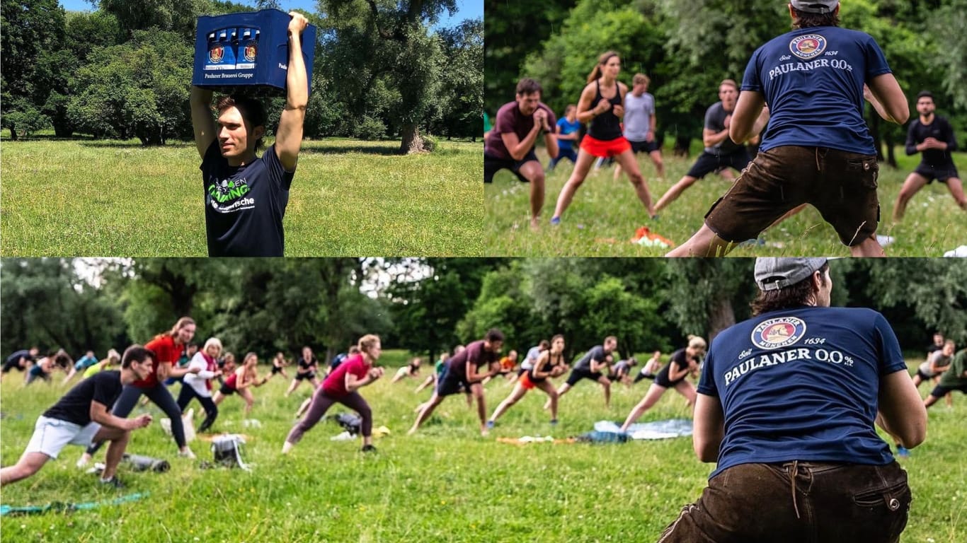 Dehnen, Strecken und Ausdauertraining: In München tragen dabei zahlreiche Teilnehmer eine Lederhose.