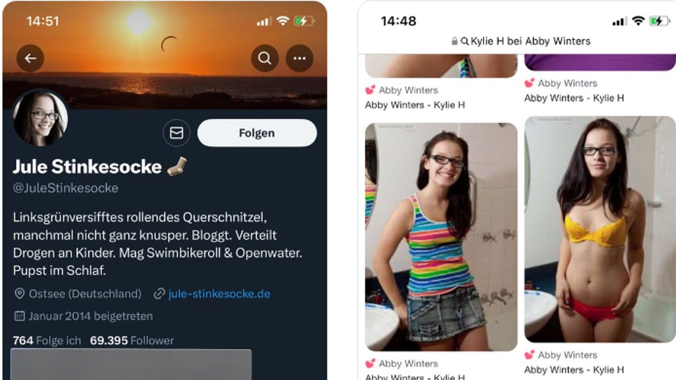 Der Twitter-Beitrag, der alles ins Rollen brachte: Einer Userin war aufgefallen, dass das Profilfoto von "Jule" in Wahrheit eine Pornodarstellerin zeigt; zum Beweis postete sie Screenshots.