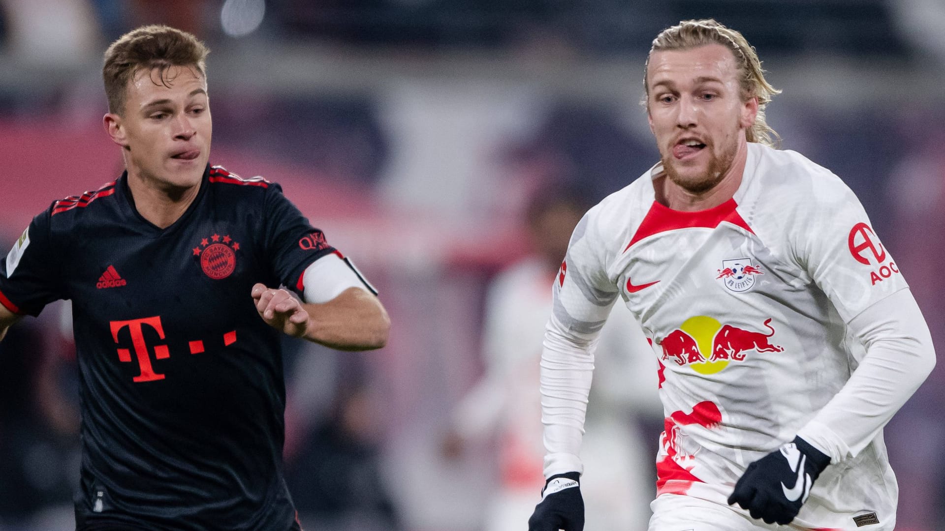 Emil Forsberg (r.) im Duell mit Joshua Kimmich: Der Schwede hat die Bayern mit RB Leipzig zu Beginn des Jahres schon einmal geärgert und im Hinspiel ein 1:1 geholt.