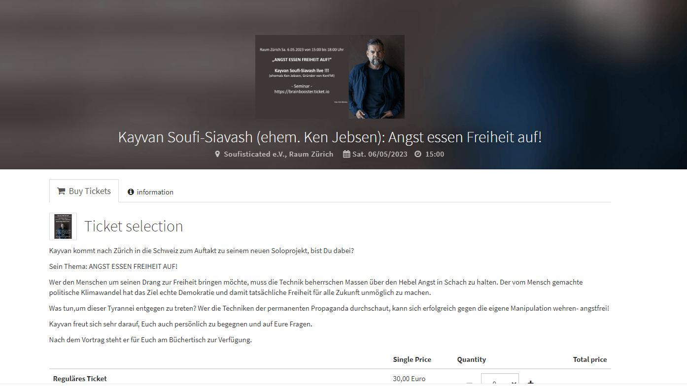 Screenshot des Ticketshops von "Brainbooster" auf ticket.io