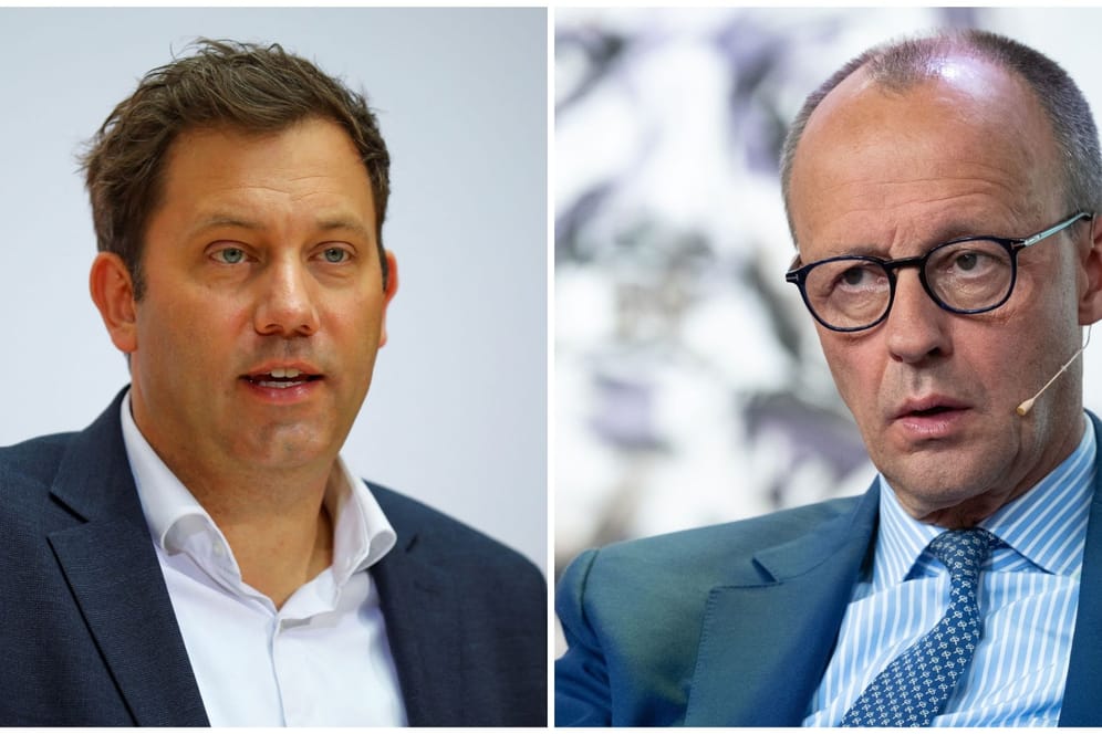SPD-Chef Klingbeil (links) und CDU-Chef Merz (rechts): Ein Vorgang in Brandenburg sorgt für Streit.