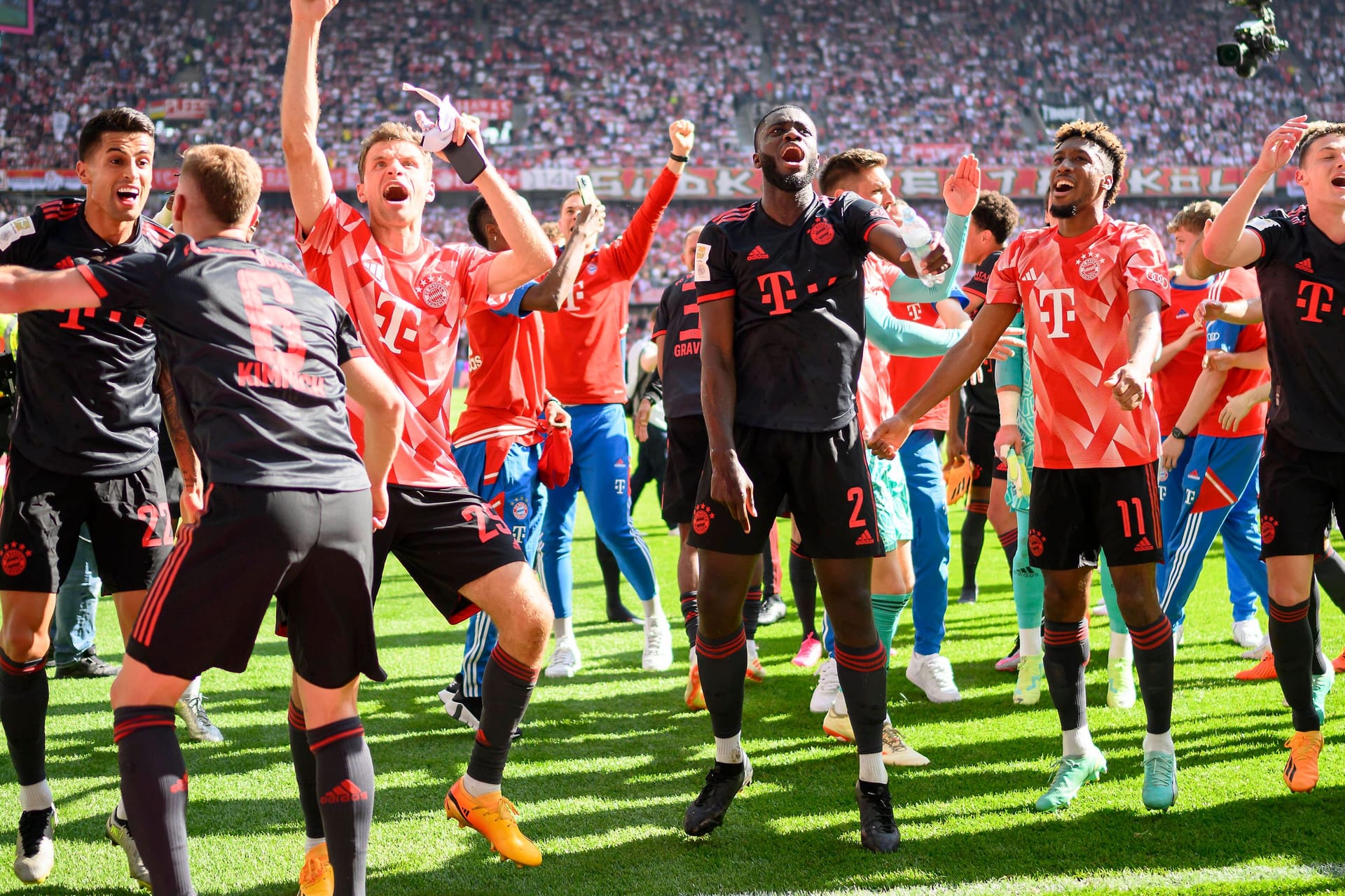 Feiernde Bayern im Kölner Stadion.