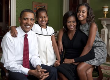 2009: Barack Obama, Malia Obama, Michelle Obama und Sasha Obama