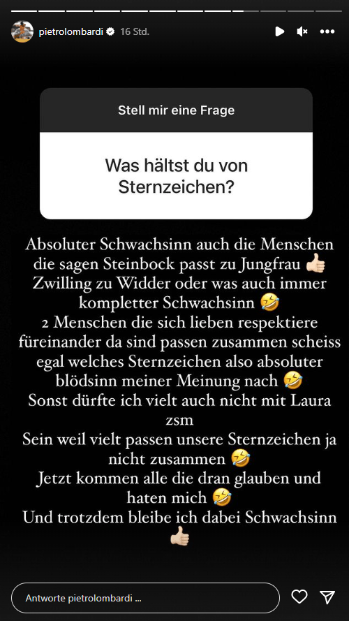 Pietros Meinung zu Sternzeichen: "Absoluter Blödsinn".