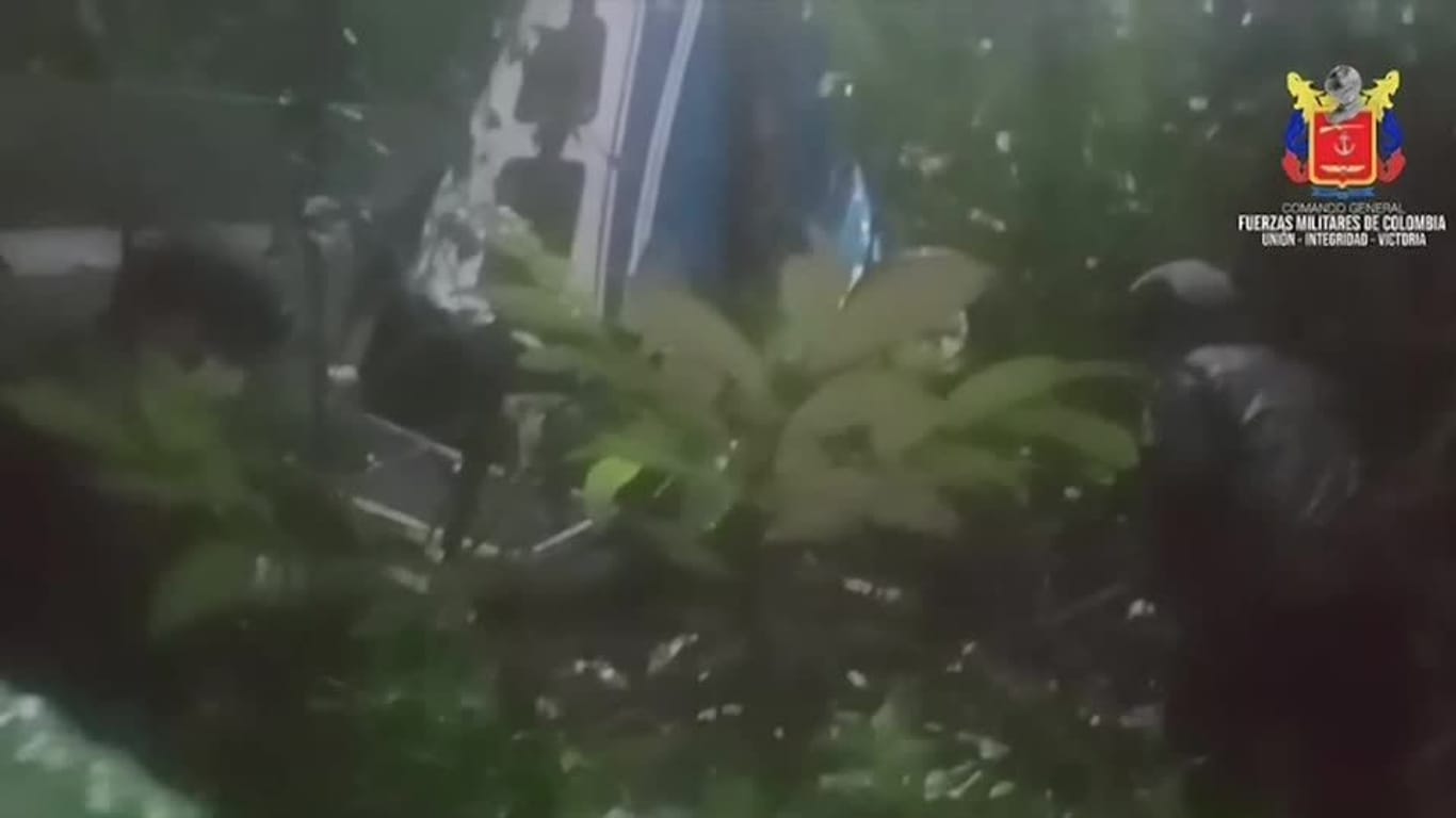 Das Foto der kolumbianischen Regierung zeigt die abgestürzte Maschine im Regenwald.