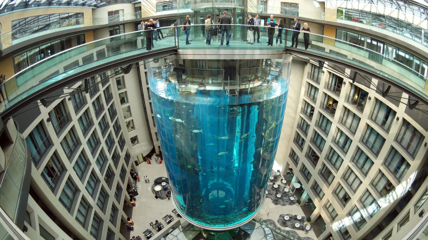 Blick auf den AquaDom im Sea Life (Archivbild): Das riesige Aquarium in einem Hotel ist im Dezember geplatzt.