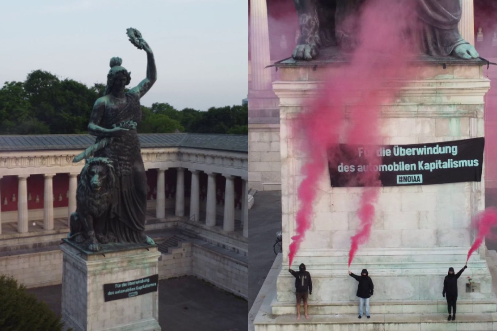 Aktivisten protestierten an einem Wahrzeichen in München gegen eine große Automesse: Ab September werden bei der IAA wieder Besucher aus aller Welt empfangen.