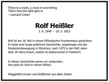 Todesanzeige in der "Süddeutschen" am Wochenende: Wer die Anzeige in Auftrag gab, ist nicht bekannt.