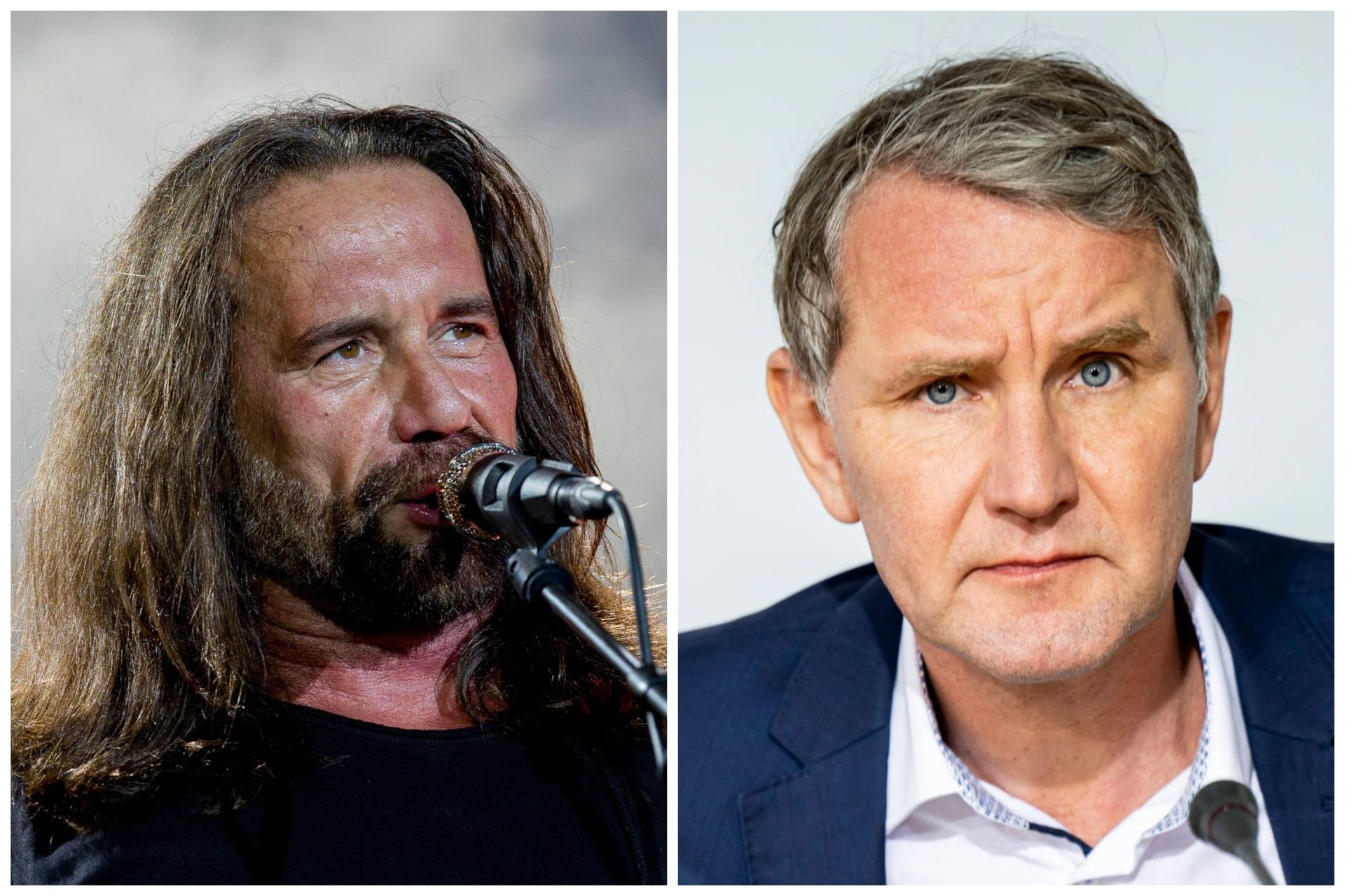 Bassist und Kopf der Band, Stephan Weidner (l.) und AfD-Rechtsaußen Björn Höcke.