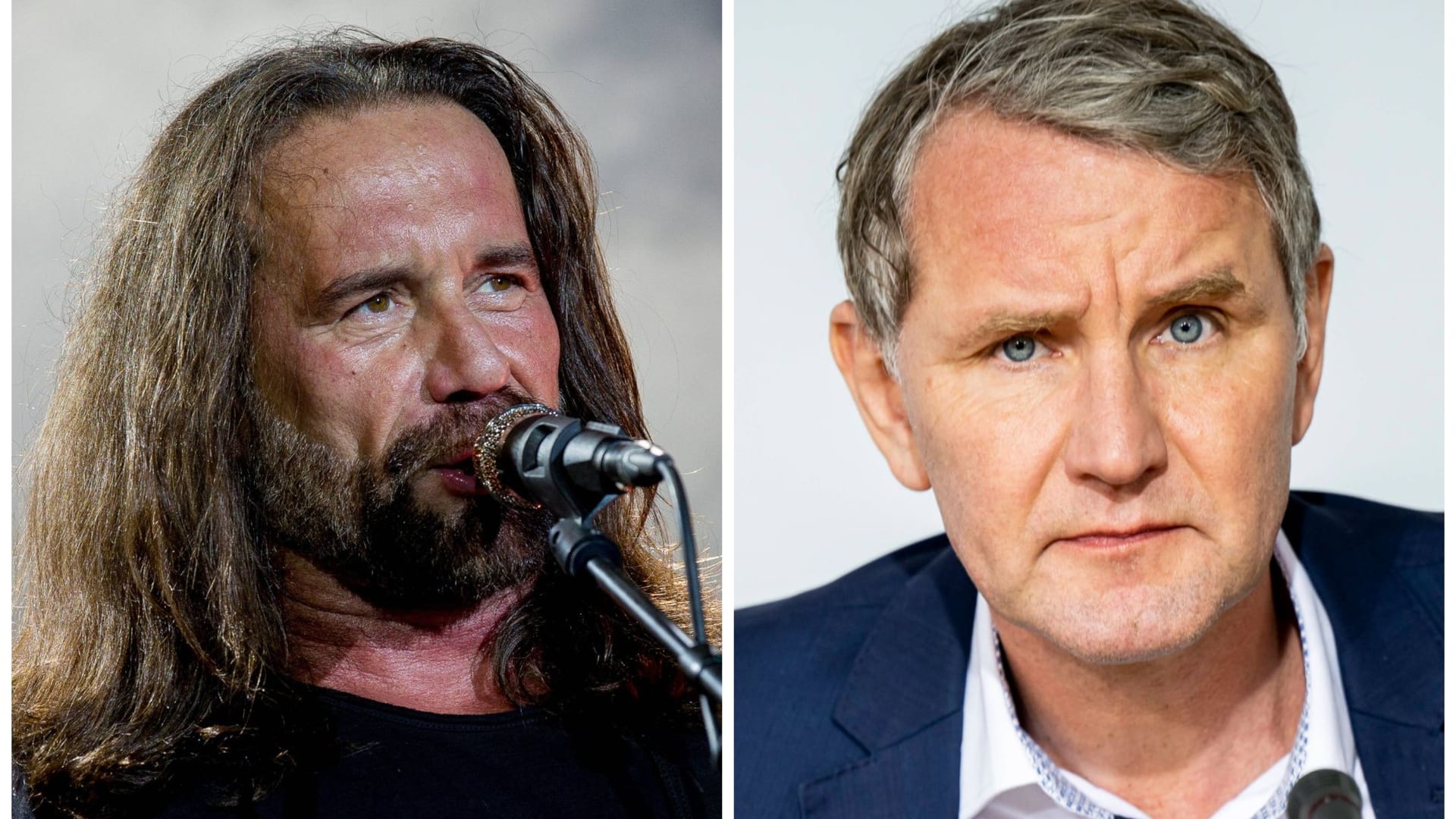 Bassist und Kopf der Band, Stephan Weidner (l.) und AfD-Rechtsaußen Björn Höcke.