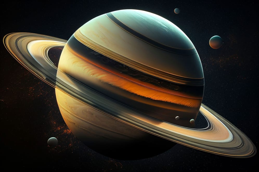 Der Saturn in einer grafischen Darstellung: Er hat mittlerweile mehr als 140 Monde.